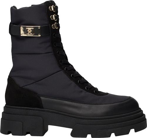 Se Tommy Hilfiger Biker Leather MIX Laceup Kvinde Black Snørestøvler Str 39 - hos Magasin ved Magasin