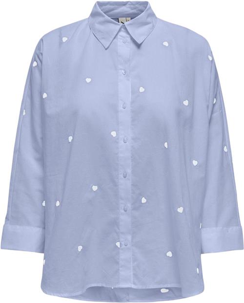 ONLY Onlnew Lina Grace LS EMB Shirt Noos Kvinde Brunnera Blue/bright White Heart Skjorter Str XS - Bomuld hos Magasin