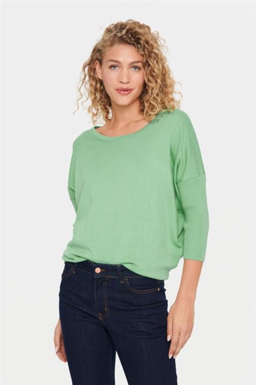 Saint Tropez A2561, Milasz Rneck Pullover Kvinde Zephyr Green Sweaters Casual Fit Str L - hos Magasin