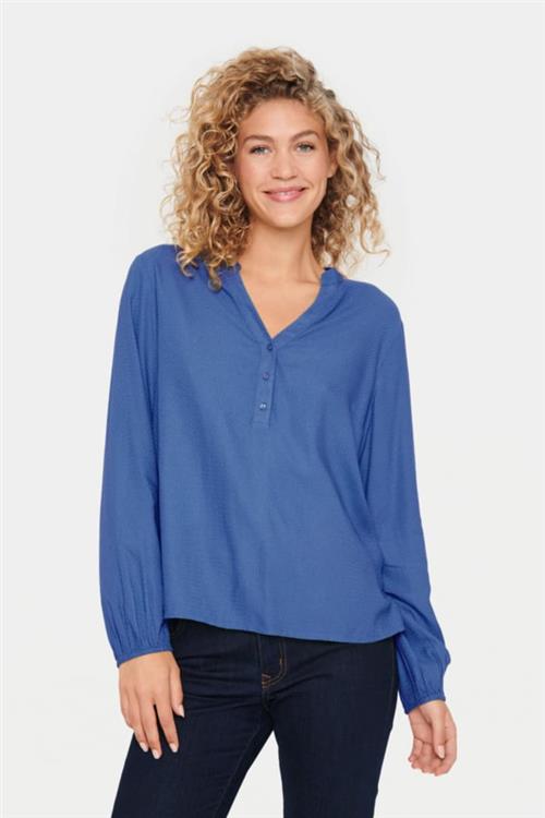 Saint Tropez Campanulasz Shirt Kvinde Dutch Blue Langærmede Skjorter Classic Fit Str XL - hos Magasin