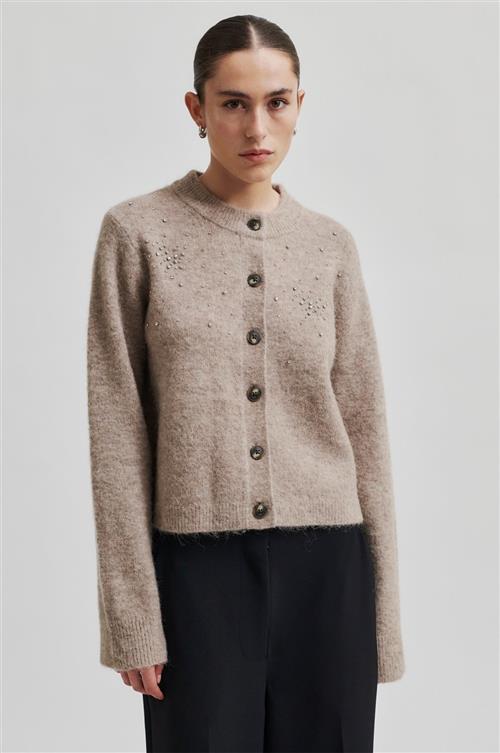 Se Second Female Sparkling Knit Cardigan Kvinde Roasted Cashew Sweaters Str L - hos Magasin ved Magasin