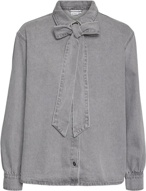 Se Vero Moda Vmpaige LS BOW DNM Shirt Gu216 Kvinde Light Grey Denim Skjorter Loose Fit Str L - Denim hos Magasin ved Magasin