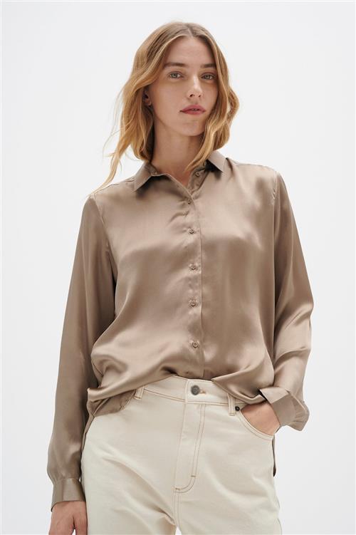 InWear Leonore Shirt Premium 100 Silk Kvinde Desert Taupe Langærmede Skjorter Relaxed Fit Str 44 - hos Magasin