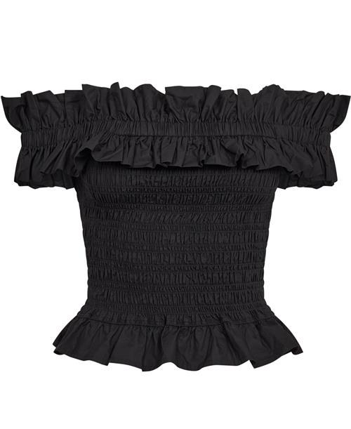 Se Ganni Cotton Poplin Offshoulder Smock To Kvinde Black Toppe Str 40 - hos Magasin ved Magasin