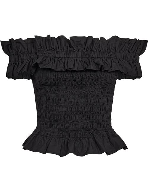 Ganni Cotton Poplin Offshoulder Smock To Kvinde Black Toppe Str 36 - hos Magasin