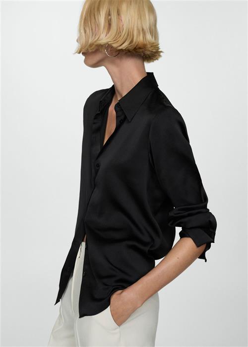 MANGO Satin Finish Flowy Shirt Kvinde Black Skjorter Str L - hos Magasin