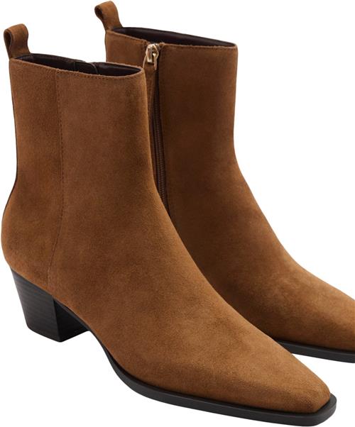 MANGO Heel Suede Ankle Boot Kvinde Medium Brown Støvletter Str 42 - Læder hos Magasin