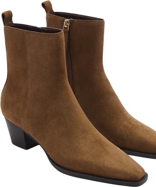 MANGO Heel Suede Ankle Boot Kvinde Medium Brown Støvletter Str 35 - Læder hos Magasin