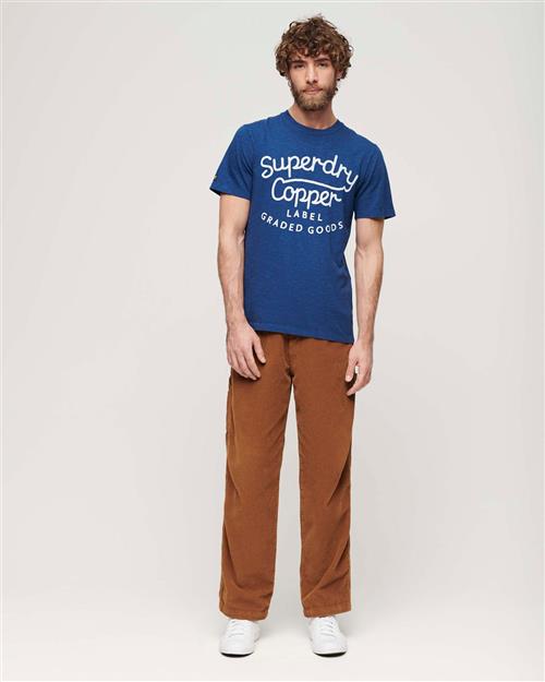 Superdry Copper Label Script TEE Mand Pilot Mid Blue Slub Kortærmede T-shirts Str L - hos Magasin