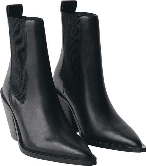 MANGO Leather Pointed Ankle Boots Kvinde Black Støvletter Str 36 - Læder hos Magasin