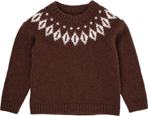 Copenhagen Colors Wool Iceland Blouse Str 122 - Dk Brown/cream C Strik Uld hos Magasin