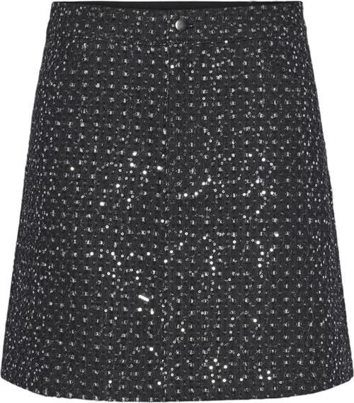 Pieces Pcroberta HW Mini Sequins Skirt Kvinde Grey Denim Korte Nederdele Str L - Denim hos Magasin