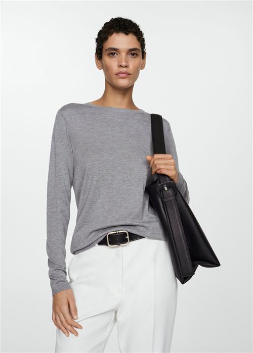 Se MANGO Fineknit Round-neck Sweater Kvinde Lt Pastel Grey Sweaters Str XS - hos Magasin ved Magasin