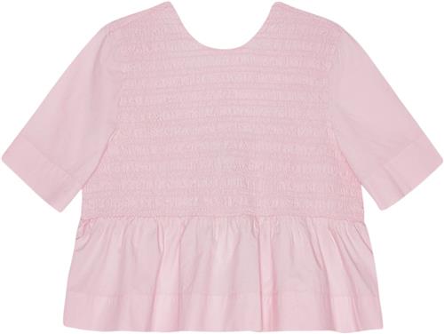 Ganni Cotton Poplin Open Back Smock Blous Kvinde Chalk Pink Kortærmede Bluser Str 34 - hos Magasin