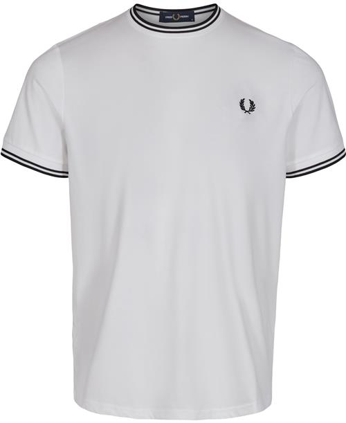 Fred Perry M1588 Core Mand White Kortærmede T-shirts Str L - Bomuld hos Magasin