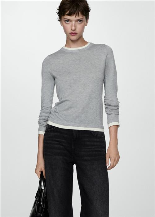 Se MANGO Contrast Trim Sweater Kvinde Lt Pastel Grey Sweaters Plus Size Str XS - hos Magasin ved Magasin