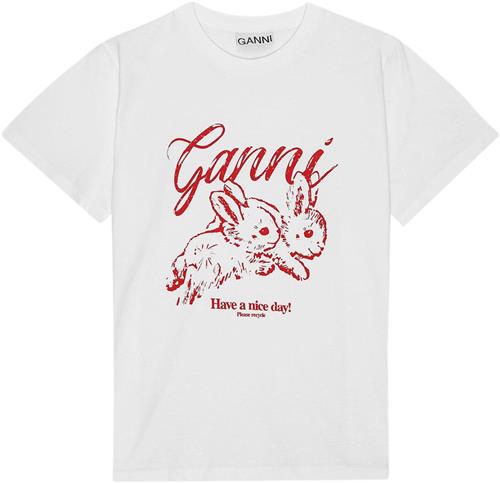 Ganni Basic Jersey Bunnies Relaxed Tshir Kvinde Bright White Kortærmede T-shirts Str XS - hos Magasin