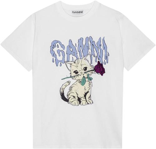 Ganni Basic Jersey Rose Cat Relaxed Tshi Kvinde Bright White Kortærmede T-shirts Str XS - hos Magasin