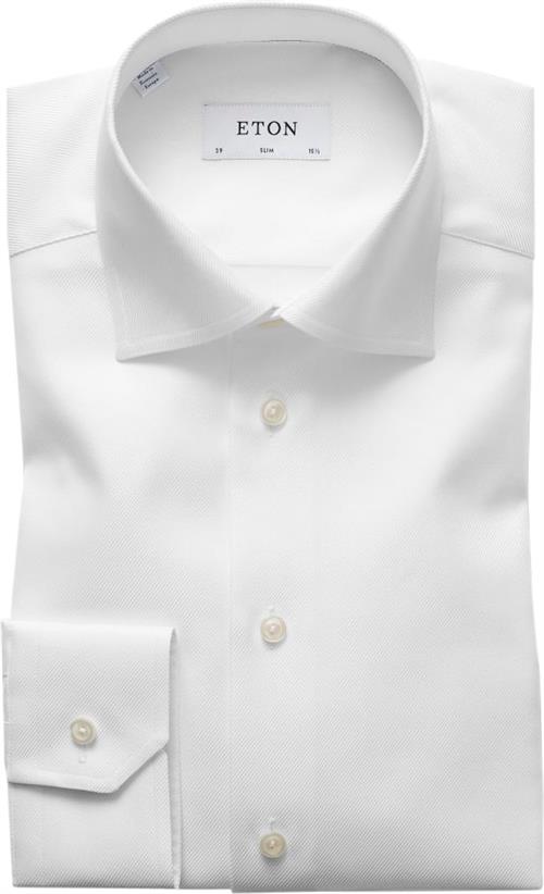 ETON White Textured Twill Shirt Slim Fit Mand Hvid Langærmede Skjorter Str 41 - hos Magasin