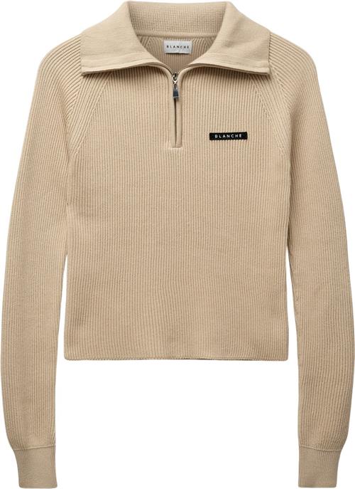 Blanche Carrickbl Zip Jumper Kvinde 0907 Macadamia Sweaters Str L - Bomuld hos Magasin