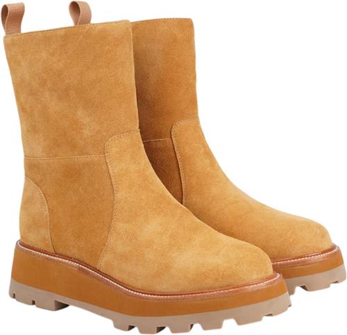 Se Lovelies Ushba Calf Suede Boots With ZIP & Shearling Kvinde Light Camel Vinterstøvler Str 41 - Læder hos Magasin ved Magasin