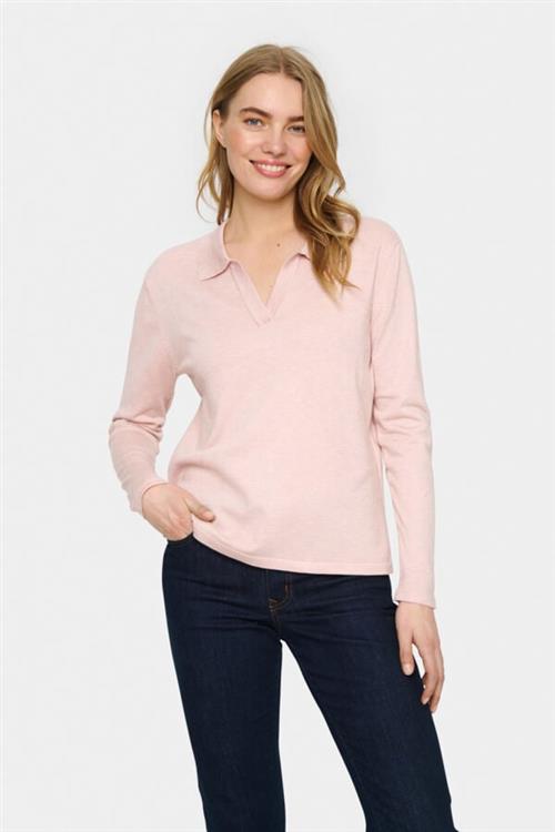 Se Saint Tropez Milasz Polo Pullover Kvinde Ash Rose Mélange Langærmede Bluser Str L - hos Magasin ved Magasin