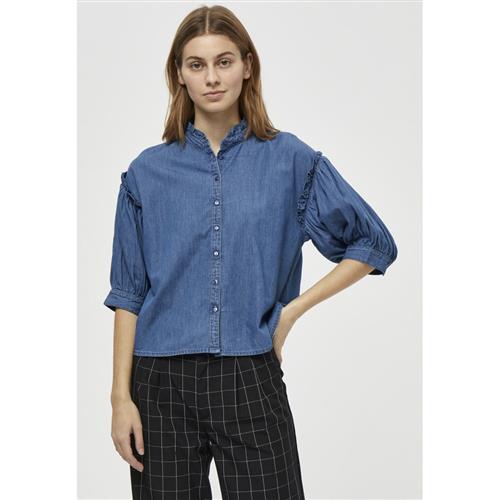 Minus Laki Shirt Kvinde Dark Denim Langærmede Skjorter Str 36 - Denim hos Magasin