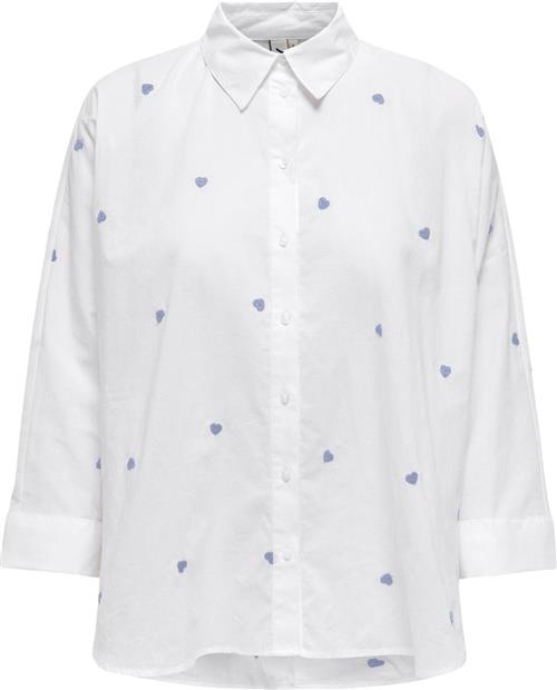 ONLY Onlnew Lina Grace LS EMB Shirt Noos Kvinde Bright White/brunnera Blue Heart Skjorter Str XL - Bomuld hos Magasin