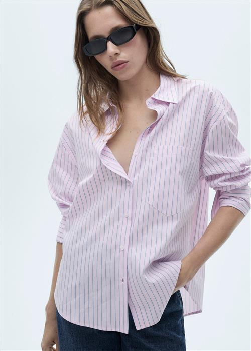 Se MANGO Striped Cotton Shirt Kvinde Pink Skjorter Str XS - hos Magasin ved Magasin