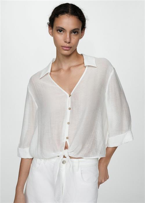 Se MANGO Flaredsleeve Blouse With bow Kvinde Natural White Langærmede Bluser Str L - hos Magasin ved Magasin