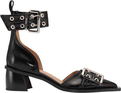 Ganni Chunky Buckle Open Cut Pump Naplack Kvinde Black Højhælede Sandaler Str 38 - hos Magasin