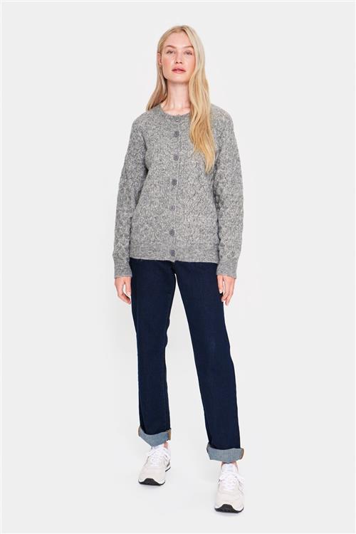 Se Saint Tropez Piannasz Cardigan Kvinde Mist Grey Melange Cardigans Loose Fit Str XS - hos Magasin ved Magasin