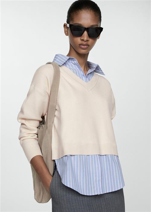 Se MANGO Combined Shirt Sweater Kvinde Light Beige Sweaters Str L - hos Magasin ved Magasin