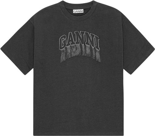 Ganni Heavy Cotton Drop Shoulder Fringe T Kvinde Phantom Kortærmede T-shirts Str M - hos Magasin