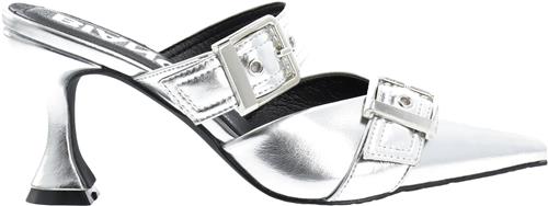 Se Bianco Biaglam Mule Double Buckle Metallic PU Kvinde Silver Højhælede Sandaler Str 40 - hos Magasin ved Magasin