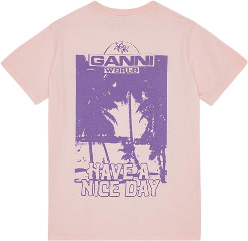 Se Ganni Basic Jersey Palm Trees Relaxed Ts Kvinde Lotus Kortærmede T-shirts Str XS - hos Magasin ved Magasin