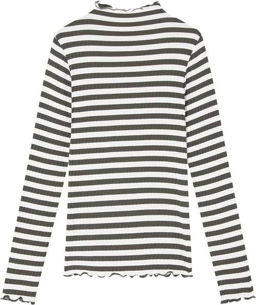 Mads Nørgaard - Copenhagen 5x5 Stripe Trutte Tee LS Kvinde Grøn Og Hvid Med Striber Langærmede T-shirts Str L - hos Magasin