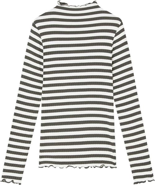 Se Mads Nørgaard - Copenhagen 5x5 Stripe Trutte Tee LS Kvinde Grøn Og Hvid Med Striber Langærmede T-shirts Str XS - hos Magasin ved Magasin