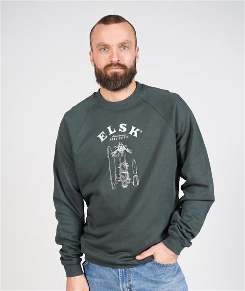 ELSK Single Estate Men's Tværs Crewneck Mand 203 Stone Green Sweatshirts Str L - Polyester hos Magasin