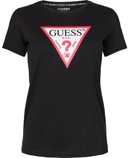 GUESS SS CN Original TEE Kvinde Jet Black A996 Kortærmede T-shirts Str L - Bomuld hos Magasin