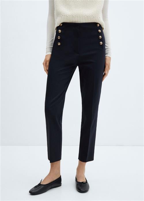 MANGO Cropped Button Trousers Kvinde Navy Bukser Med Smalle Ben Str 42 - hos Magasin