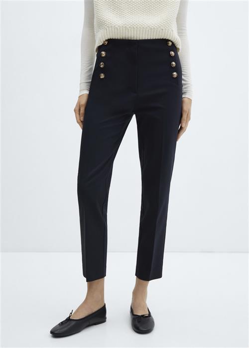 MANGO Cropped Button Trousers Kvinde Navy Bukser Med Smalle Ben Str 36 - hos Magasin