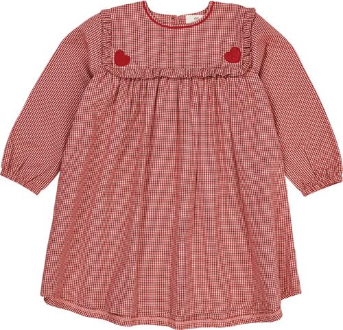 Copenhagen Colors Check Dress W. Heart EMB Str 92 - Red Check Combi Kjoler hos Magasin