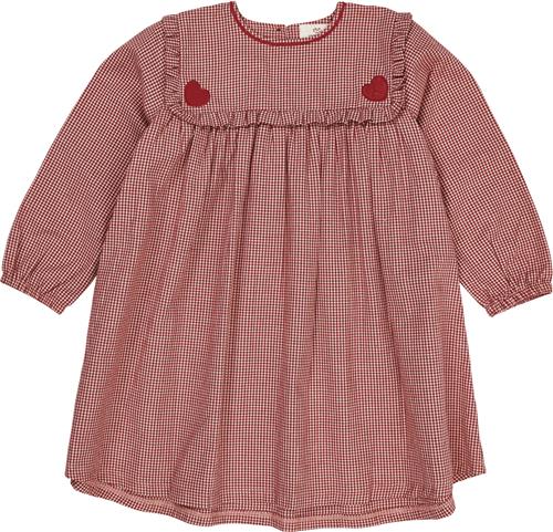 Copenhagen Colors Check Dress W. Heart EMB Str 116 - Red Check Combi Kjoler hos Magasin