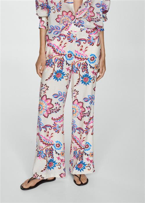 MANGO Floral Print Straight Trousers Kvinde Light Beige Bukser Med Lige Ben Str S - hos Magasin