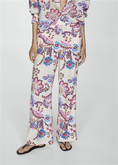 MANGO Floral Print Straight Trousers Kvinde Light Beige Bukser Med Lige Ben Str XXL - hos Magasin