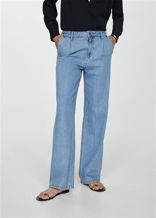 Se MANGO Straight Pleated Jeans Kvinde Open Blue Straight Jeans Str 44 - Denim hos Magasin ved Magasin