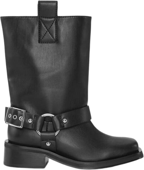 Ganni Biker Tubular Mid Shaft Boot Kvinde Black Cowboy & Biker Str 38 - Polyester hos Magasin