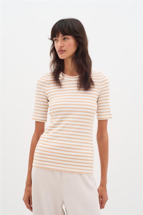 InWear Dagnaiw Striped Tshirt Kvinde Alabaster/pure White Stripe Kortærmede T-shirts Slim Fit Str L - hos Magasin