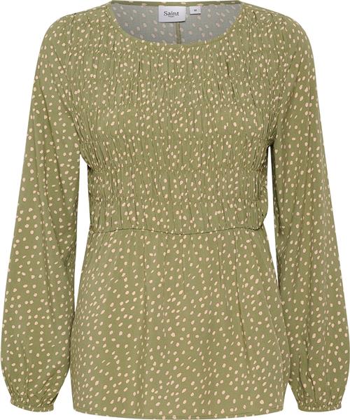 Saint Tropez Gislasz LS Blouse Kvinde Drea Loden Frost Dot Langærmede Bluser Regular Fit Str L - hos Magasin